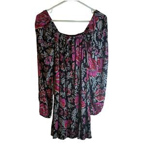 BillABong XS NWT longsleeve lightweight pink black floral rayon spring dress.